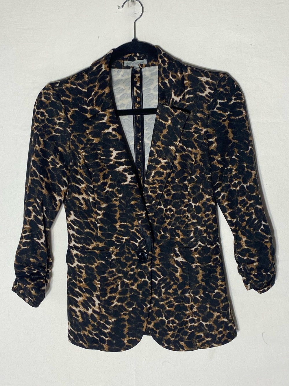 Charlotte Russe Leopard Print Ruched 3/4 Sleeve Single Button Blazer S Mob Wife